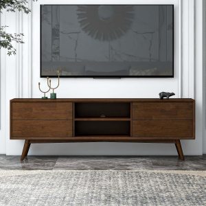 Caroline Mid Century Modern Style Walnut TV Stand Up To 72"