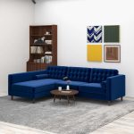 Christian  Blue Velvet Sectional Sofa Left Facing