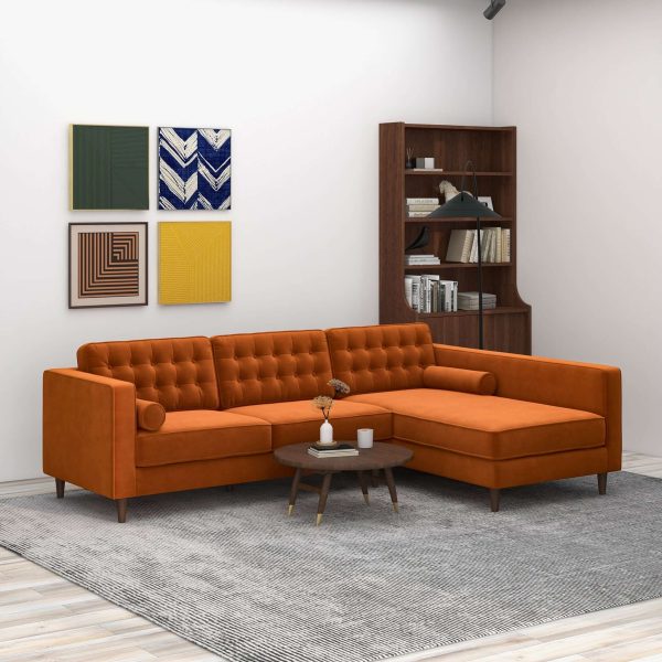 Christian  Burnt Orange Velvet Sectional Sofa Right Facing