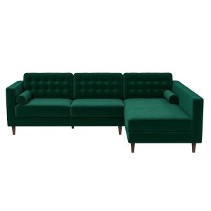 Christian Green Velvet Sectional Sofa Right Facing