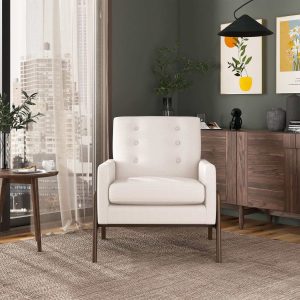 Cole  Solid Wood Beige Velvet Lounge Chair