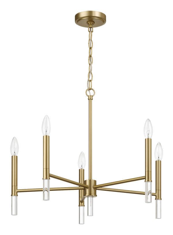 Courtyard Five Light Golden Brass Candle Light Chandelier 24"W × 17.75"H