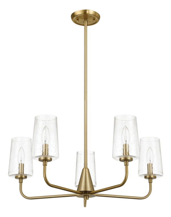 Dazzle Five Lights Chandelier With Clear Seeded Glass -Satin Brass