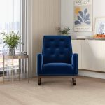 Demetrius  Dark Blue Velvet Solid Wood Rocking Chair