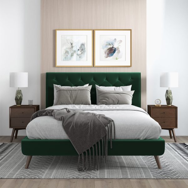 Dillon  Dark Green Velvet Platform Bed (Queen Size)