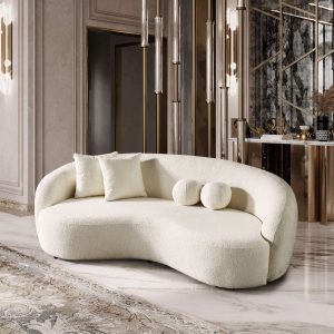 Drake Japandi Style Curvy Boucle Sofa