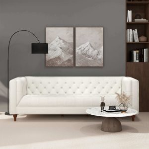 Evelyn Mid Century Modern Beige Boucle Luxury Chesterfield Sofa