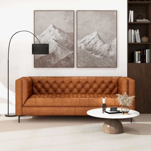 Evelyn Mid Century Modern Cognac Leather Luxury Chesterfield Sofa