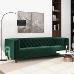 Evelyn Mid Century Modern Dark Green Velvet Luxury Chesterfield Sofa