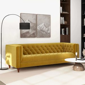 Evelyn Mid Century Modern Yellow Velvet Luxury Chesterfield Sofa