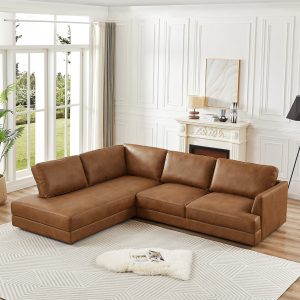 Glander Cognac Leather Sectional Sofa Left Facing