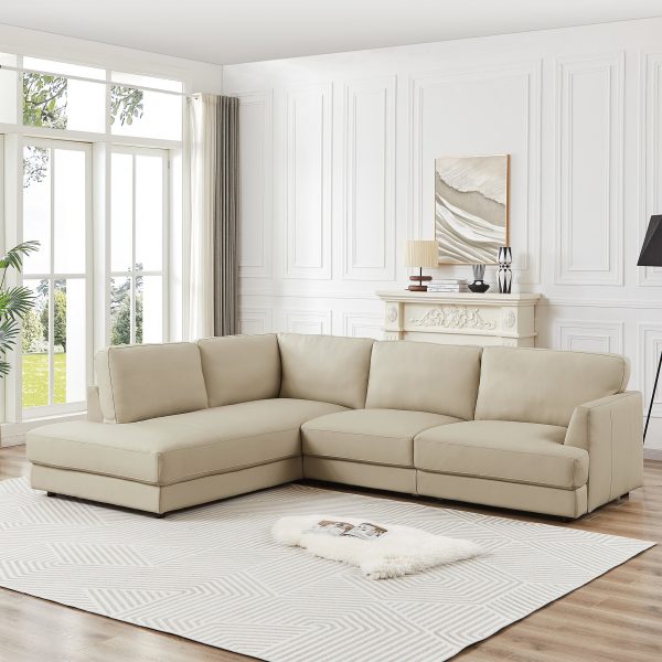 Glander Cream Leather Sectional Sofa Left Facing