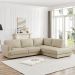 Glander Cream Leather Sectional Sofa Right Facing