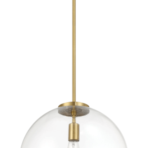 Gleam Single Light Pendant Lamp With Clear Globe Glass - Satin Brass