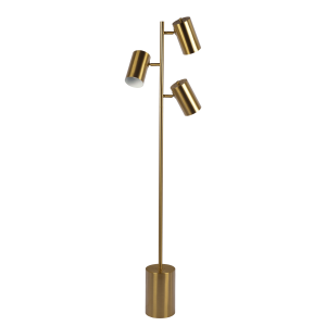 Harmony Brassed Gold Floor Lamp with Rotary Switch Triple Spots Metal Block Base