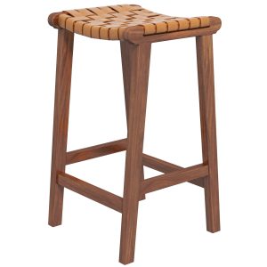 James Mid-Century Modern Genuine Tan Leather 29" Bar Stool