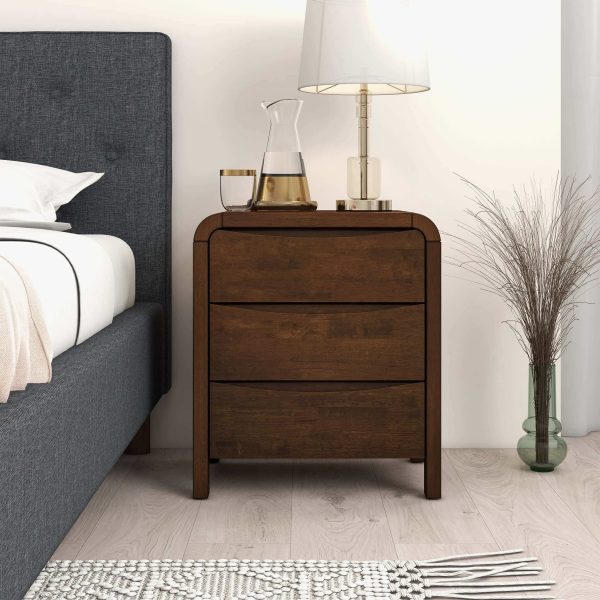 Lionel Mid Century Modern Solid Wood Nightstand 3-Drawer Bed Side Table