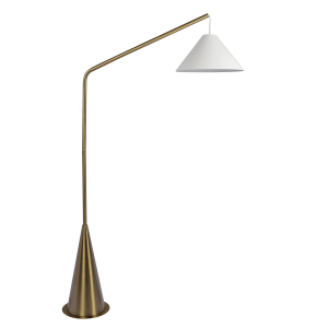 Lisbon Black Floor Lamp with On/Off Switch Coned Base Hanging White Fabric Shade