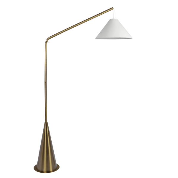 Lisbon Black Floor Lamp with On/Off Switch Coned Base Hanging White Fabric Shade