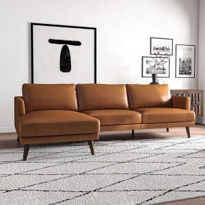 Lore  L-Shaped Genuine Leather Sectional In Tan Left Facing