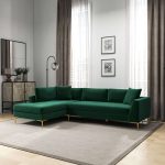 Mano  L-Shaped Velvet Sectional Sofa In Green Left Facing