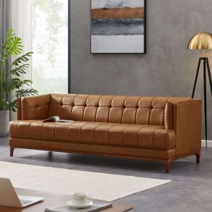 Mara  Tufted Cognac Leather Sofa