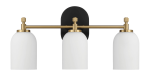 Meadows Three Lights Vanity Brushed Gold Bathroom Wall Light for Bathroom Over Mirror 20.5"W × 10.125"H × 5.5"E with White Frosted Glass