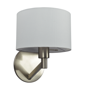 Nebula Brushed Nickel Base Wall Lamp with Rotary Switch White Fabric Shade