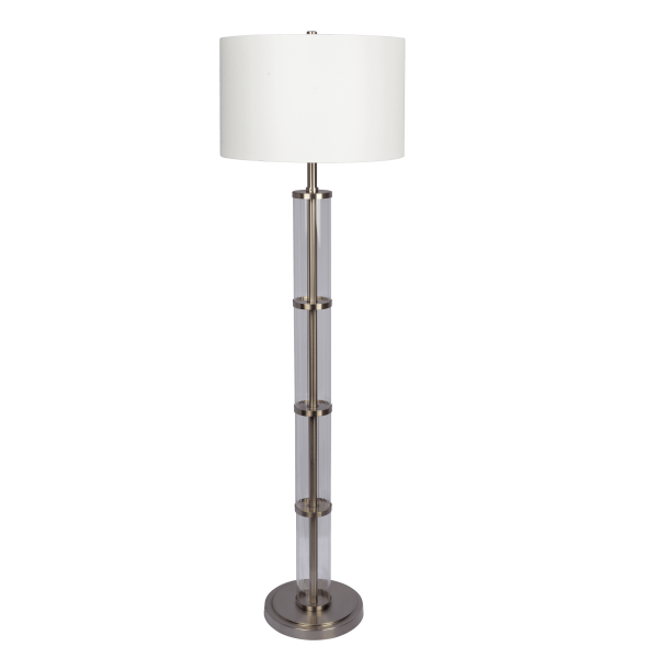 Nimbus Brushed Nickel Floor Lamp with 3-Way Rotary Switch Clear Glass Body  Metal Base