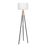 Sway Brassed Gold Floor Lamp with On/Off Switch Triple Legs White Fabric Shade