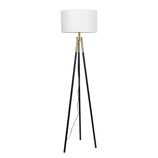 Sway Brassed Gold Floor Lamp with On/Off Switch Triple Legs White Fabric Shade