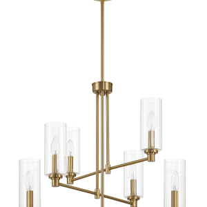 Timeless Six Lights Chandelier With Clear Ribbed Glass - Satin Brass