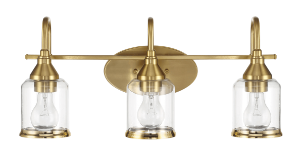 Twilight Three Lights Brushed Gold Contemporary Vanity Light 22"W × 10"H × 7.48"E with Clear Glass