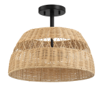 Twinkle Double Lights Semi Flush With Rattan Shade Black Metal Finish for Farmhouse Style