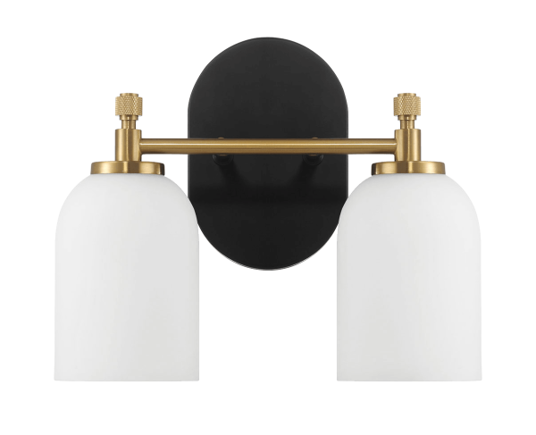 Vortex Two Lights Vanity in Traditional Style for Over Bathroom Mirror Wall Sconce 12.25"W × 10.125"H × 5.5"E With White Frosted Glass