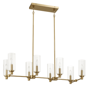 Willow Eight Lights Island With Clear Ribbed Glass Pendant Lamp - Satin Brass