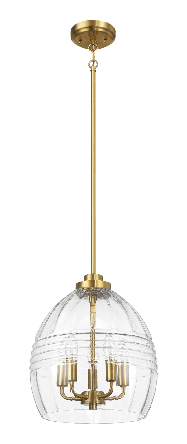 Zen Five Pendant Chain Hanging Light with Clear Glass - Satin Brass